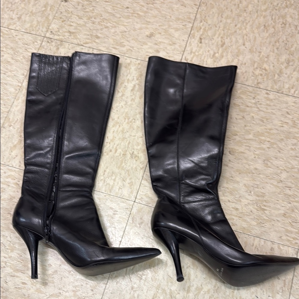 Black Leather Knee-High Boots